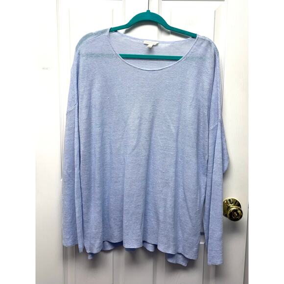 Eileen Fisher Sweater Light Blue Linen Sweater Loose Fit Open Knit Women’s XL - Picture 1 of 4